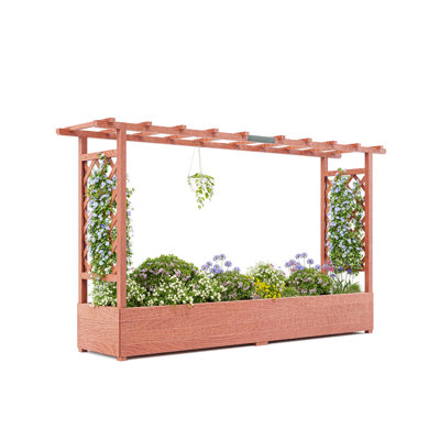 Jardinière en bois surélevée avec treillis arqué, lit surélevé avec toit suspendu et treillis latéral pour plantes grimpantes 79 x 17 x 45 po
