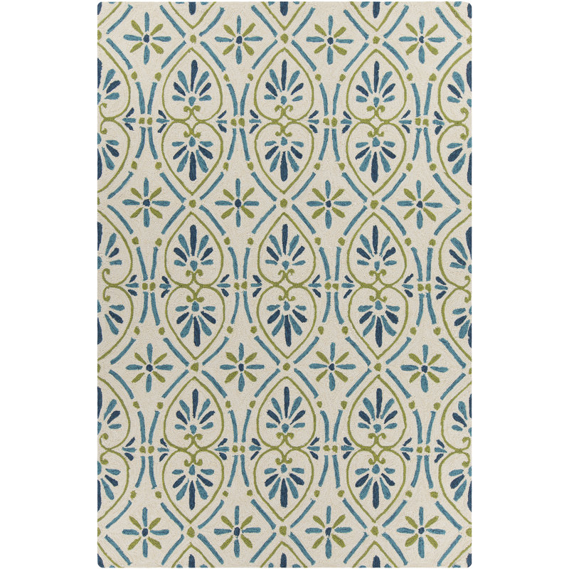 Tapis intérieur / extérieur abstrait en polypropylène bleu, vert et beige touffeté à la machine Shoreham
