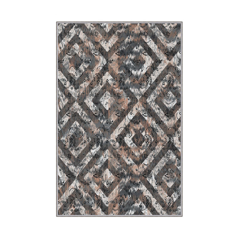 Tapis luxueux 100% polyester 5,2 x 7,5 pi, hauteur des poils de 0,4 po | Antibactérien, points antidérapants en PVC, lavable à la machine | Élégante impression numérique en 3D, parfaite pour le décor du salon et de la chambre à coucher