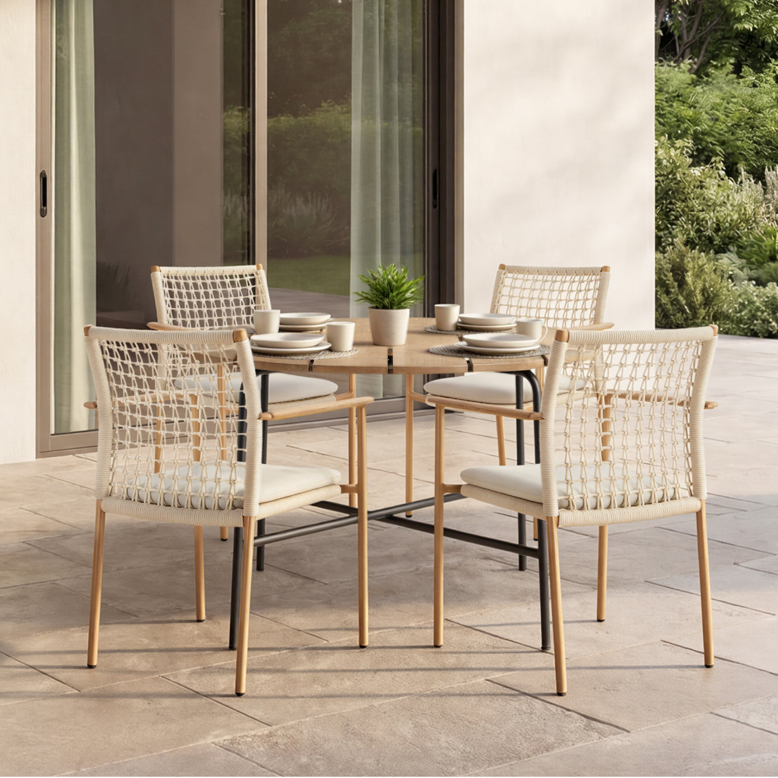 Abela Outdoor Dining Chairs (Set of 4), Beige