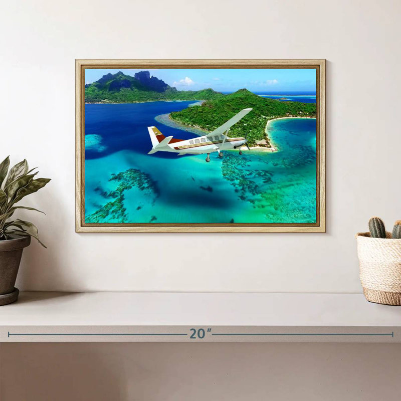 Travel Aircraft, Floating Frame Natural Wood, 13" X 9"