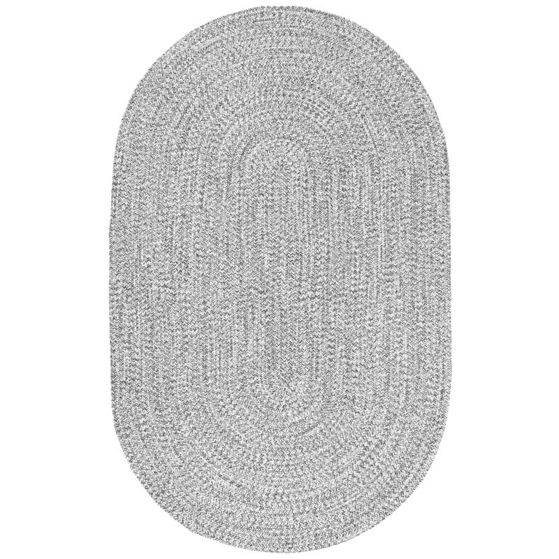 Edie Braided Indoor/Outdoor Rug, Oval 4' x 6', Gray Silver