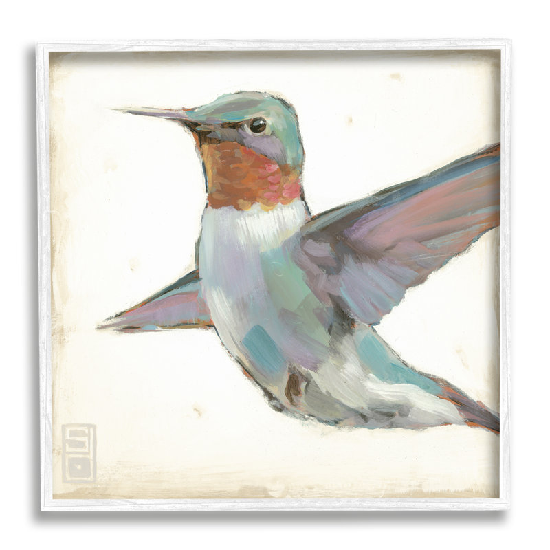 Colibri en vol par Stacy Daguiar, Giclée encadrée blanc bord de mer, H 17 po x l 17 po x P 1,5 po