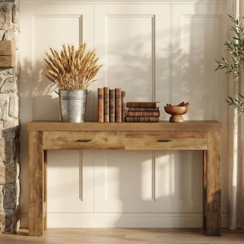 63" Console Table with 2 Drawers, Farmhouse Entryway Table and H-Shaped Sturdy Legs for Hallway & Living Room