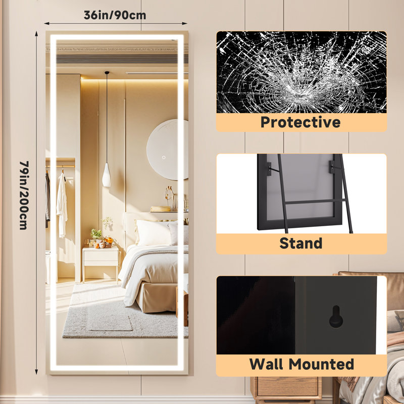Ivy Bronx LED Bathroom Mirror with Lights – Tempered Glass, Anti-Fog, Dimmable, 3 Color Modes, Wall-Mounted & 3-Year Warranty
