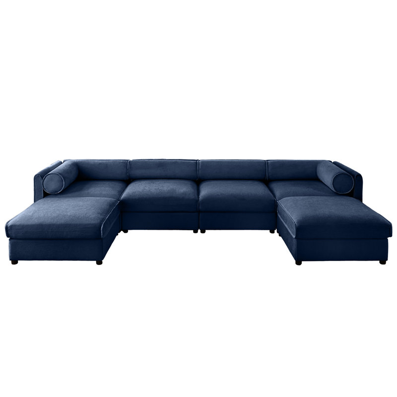 Modulaire avec rangement, chenille bleue, siège profond, cylindrique ergonomique et modulaire en forme de U pour le salon, et assemblage rapide