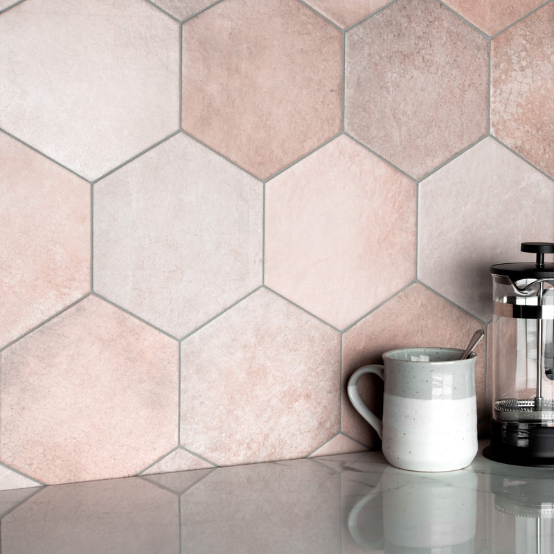 Heritage Hex 7" x 8" Porcelain Stone Look Wall & Floor Tile, Rose
