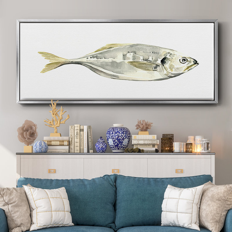 Silver Fish III- Framed Canvas, 24" H x 60" W