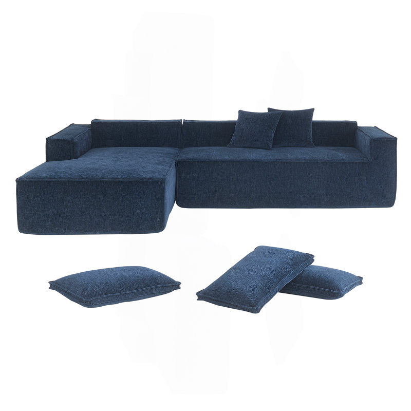 Canapé modulaire de style minimaliste 111,5 * 72 ", Chenille bleu foncé