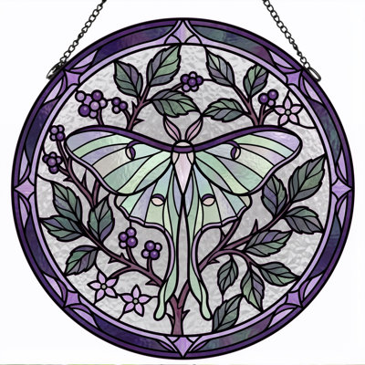 Luna Moth Stained Glass Window Panel，12"H