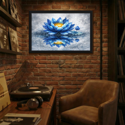 «Plants & Flowers Blue Lotus Flower Water Reflection», reproduction d'art