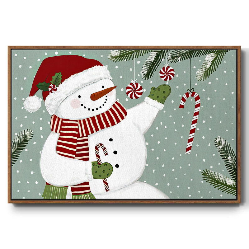 Peppermint Snowman Collection A, reproduction d'art sur toile, H 17 po x l 25 po x P 1,5 po, Noyer