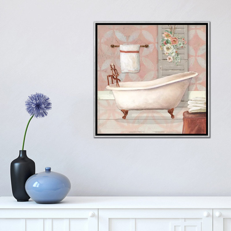 «Blush Bath I» par Carol Robinson - reproduction imprimée, Toile avec cadre argenté, Pas de tapis, H 18 po x l 18 po x 1,5 po