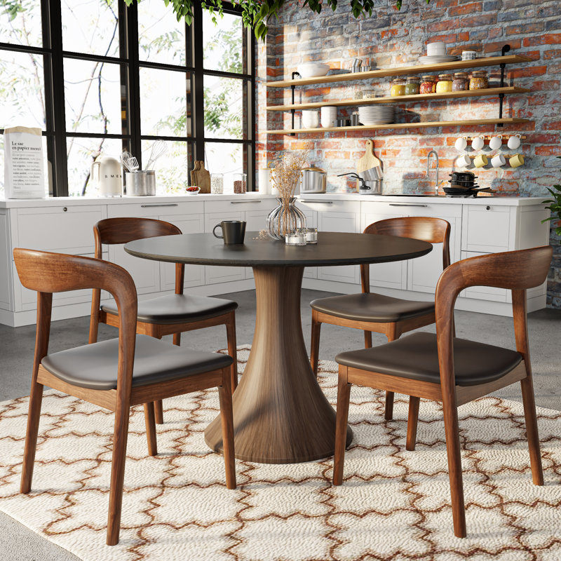 Modern Farmhouse Solid Wood Round Dining Table Petite Kitchen Table, 29.52”H x 39.37”L x 39.37”W
