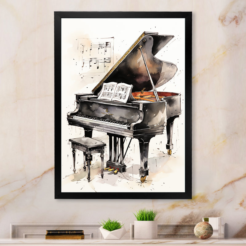 Midnight Black Piano Tranquility III - musique, art mural, Cadre photo noir, H 40 po x l 30 po x P 1,5 po
