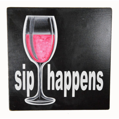 Hand Carved Wooden Sip Happens Sign