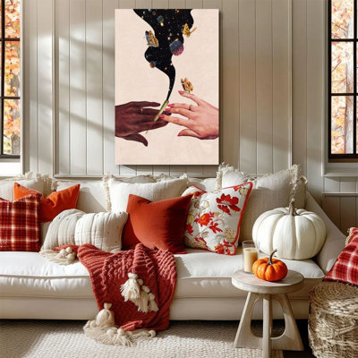 1 piece framed Almaraz painting of cosmic smoke, butterflies, and planets in a surrealistic collage style. Decorative vintage wall poster for home decor, modern artwork perfect for bedroom or living room gifts