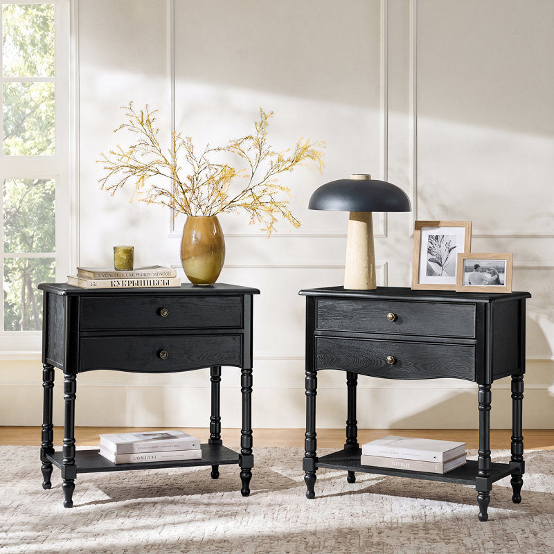 Table d'appoint Lassiter 30''L, style transitionnel, pattes en fuseau en bois massif, avec tablette coulissante et station de recharge (paquet de 2)
