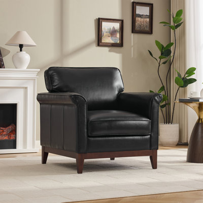 Hamse Genuine Leather Upholstered Accent Armchair