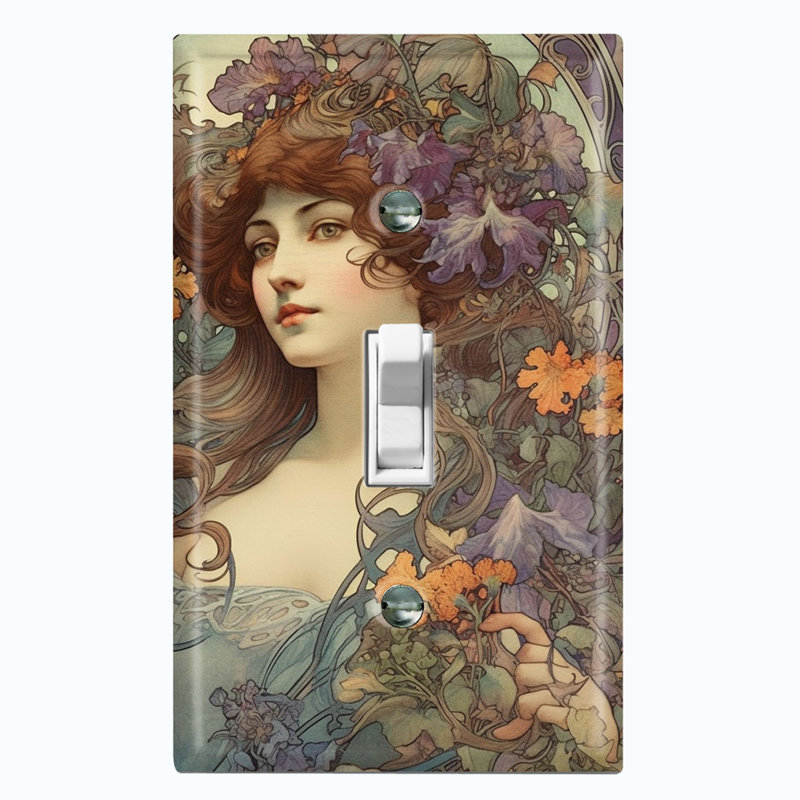 Magnifique plaque murale à interrupteur à bascule 1 fleur Art Nouveau