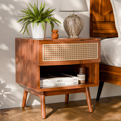 Arnitra Solid Wood Nightstand With Rattan