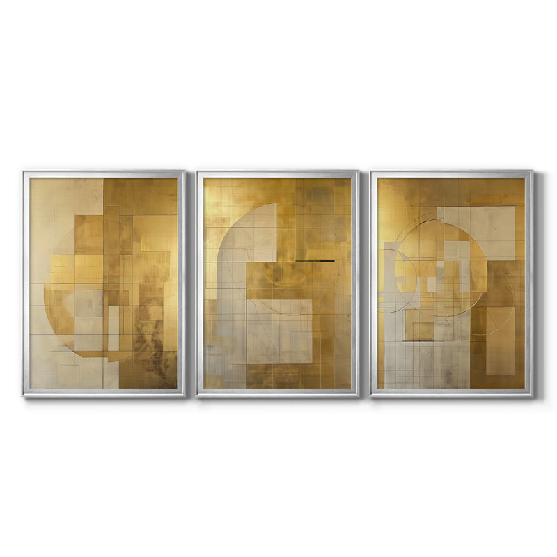ABSTRACT Series C III - Toile tendue avec châssis sur mesure - 3 pièces, Argent argent, H 19 po x l 27 po