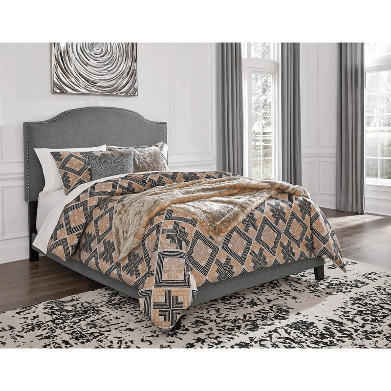 Modern Upholstered Platform Bed Frame With Linen Fiber Headboard, Padded Panel Headboard, Durable Wooden Slat Support System, No Box Spring Needed, Sturdy Quiet Noise-Reducing Design
