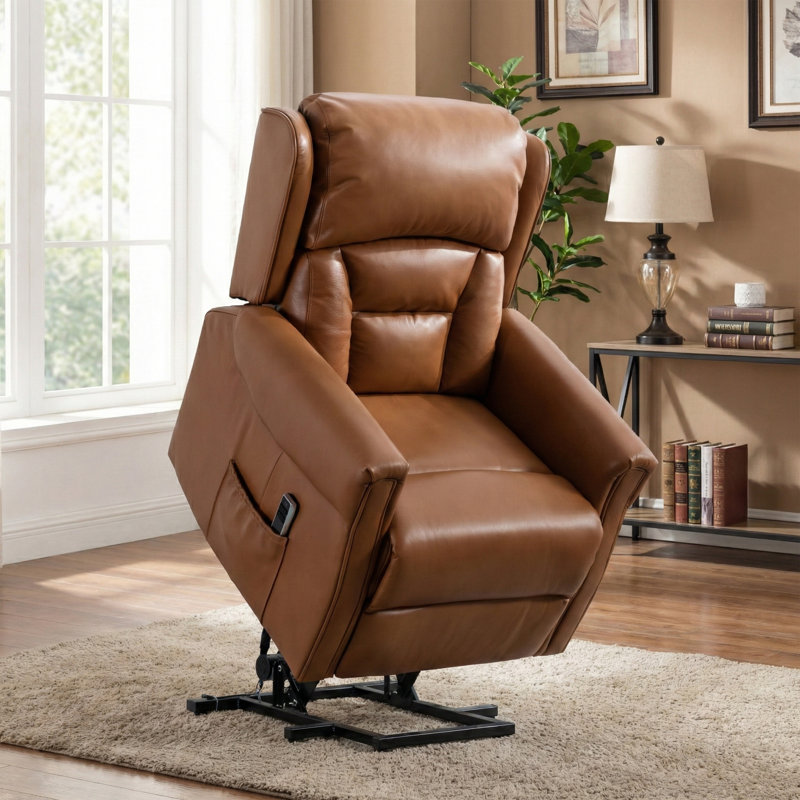 Lelani Ansley Genuine Leather Lift Assist Recliner, Tan