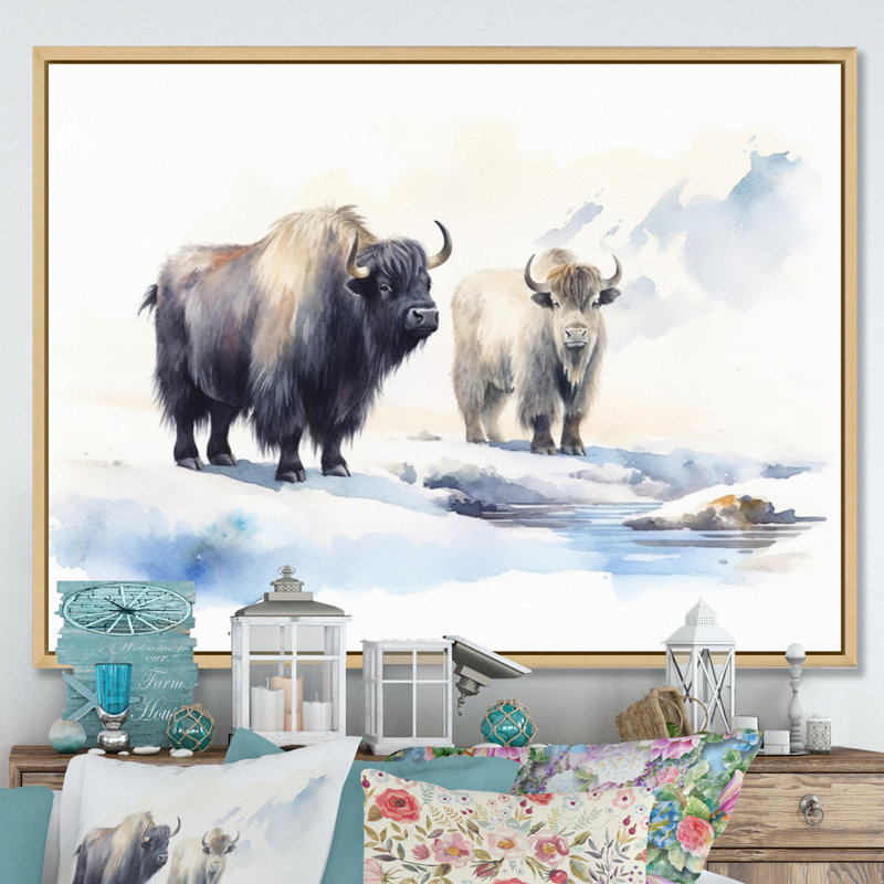 Domestique yak II sur toile, H 30 po x l 40 po x P 1,5 po, Cadre naturel flottant