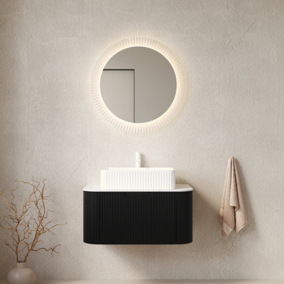30" Bathroom Vanity With Sink, Wall-Mounted Floating Curved Edges Striped Bathroom Storage Cabinet With Drawer, White Rectangular Ceramic Basin, No Faucet, Pre-Assembled