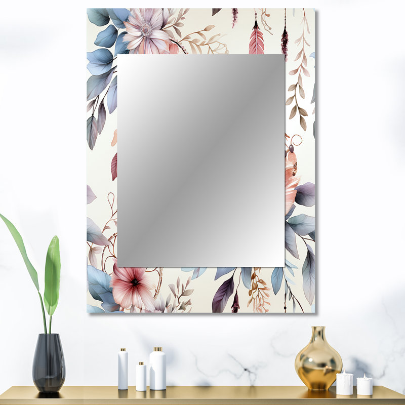 Décoration murale rose et bleue Dreamcatchers - miroir floral, 40 po x 30 po