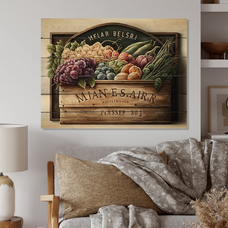 Fruit in basket IV - impression sur bois sans cadre, H 30 po x l 40 po x P 1,5 po