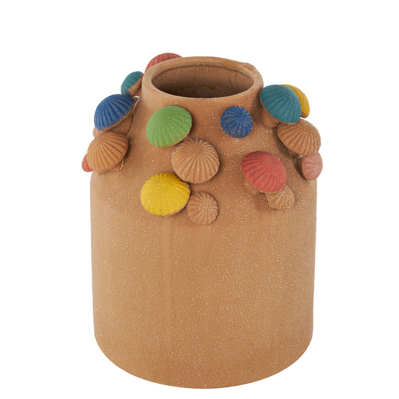 Cole And Grey Ceramic Round Wide Decorative Vase With Multicolor Accents And White Speckles
