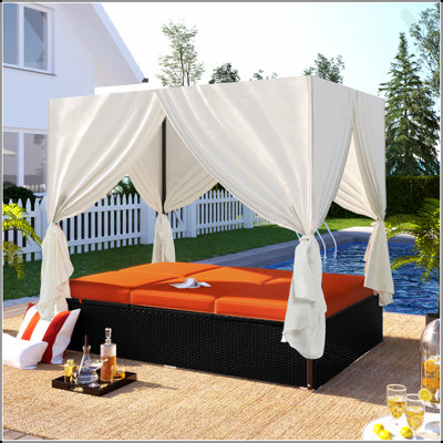 Outdoor Patio Wicker Sunbed Daybed With Adjustable Seats And Comfortable Cushions,  For Relaxation And Style