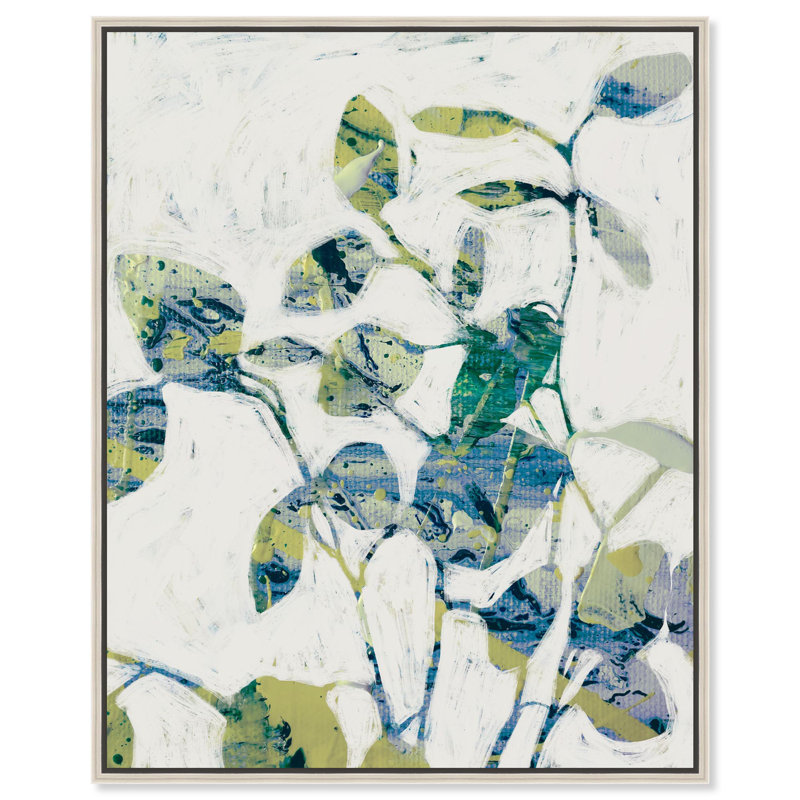 «Greenery Abstract Floral Decor» par Notoriart, H 16 po x l 20 po, Cadre argenté