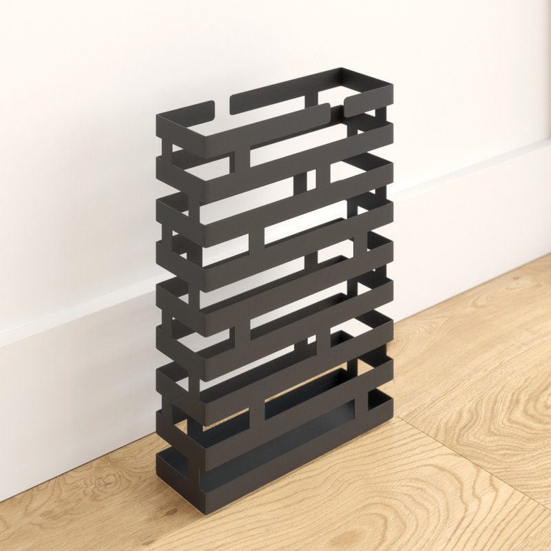 Black Powder-Coated Steel Rectangular Umbrella Stand