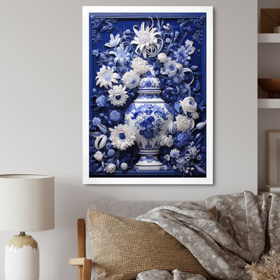 Blue And White Boho Plant Pottery V - Boho Pottery Wall Art Decor