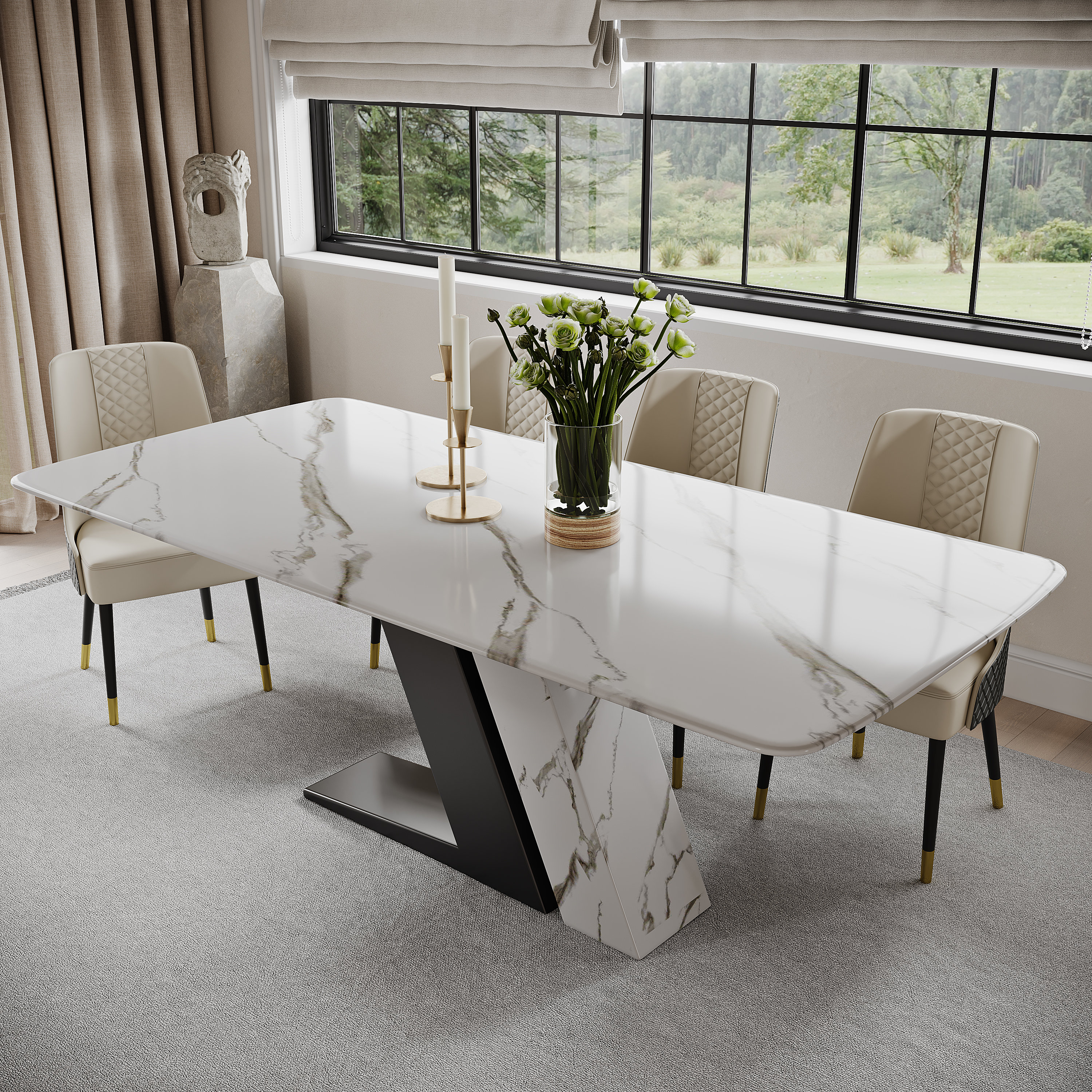 Orren Ellis Modern White Rectangular Sintered Stone Dining Table