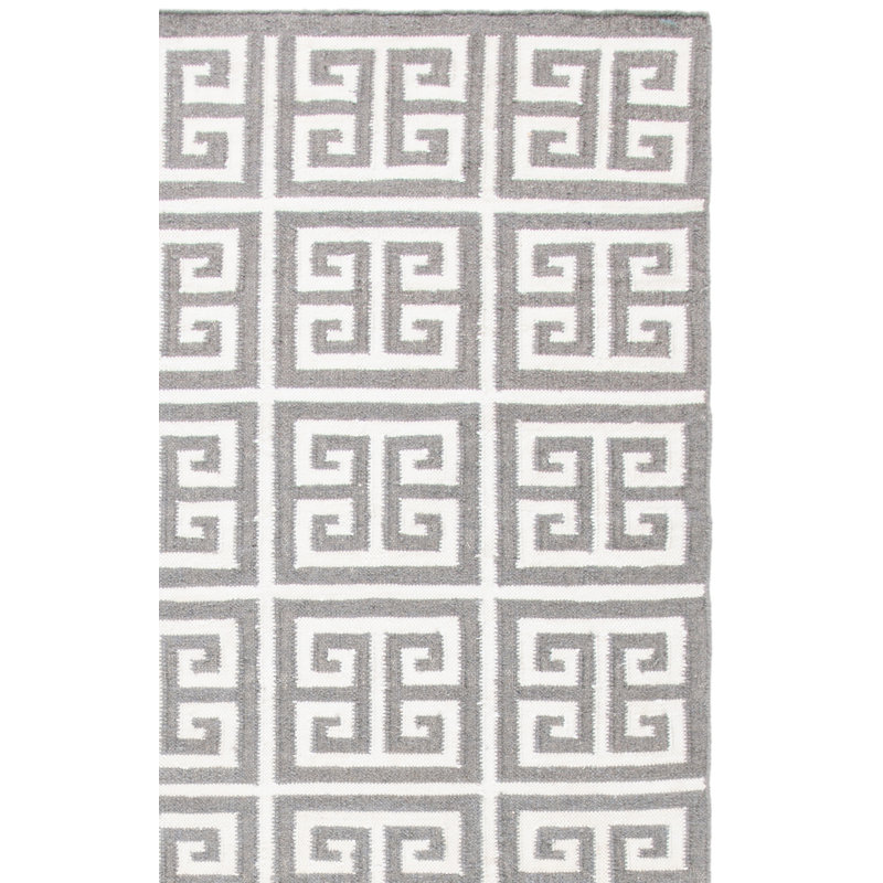 Tapis géométrique ivoire en laine / coton tissé à la main Rodgers, Rectangle 3 pi x 5 pi