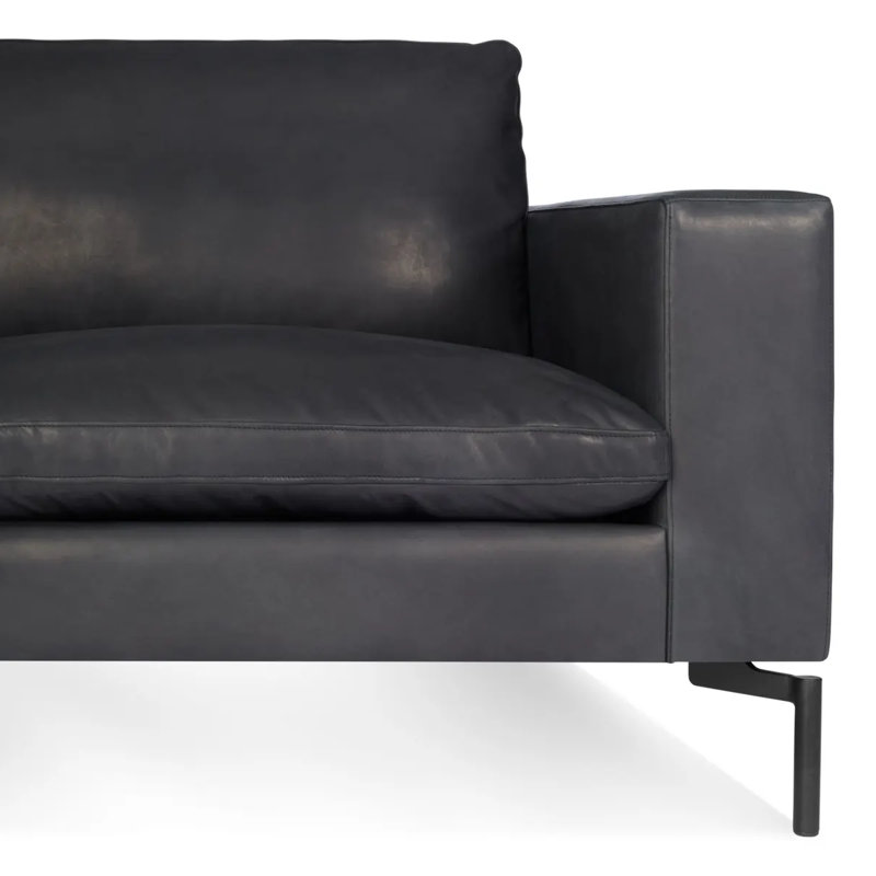 Nouveau canapé standard avec méridienne, Orienté à gauche (vu de face), Cuir granite, Noir
