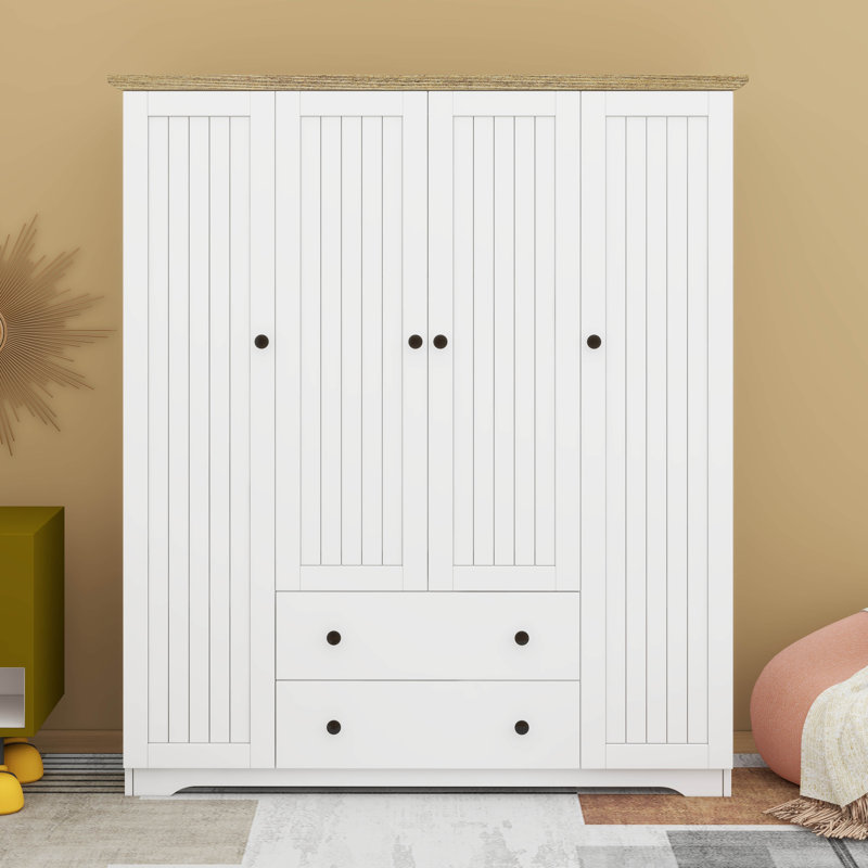 Armoire 4 portes avec 2 tiroirs, Blanc