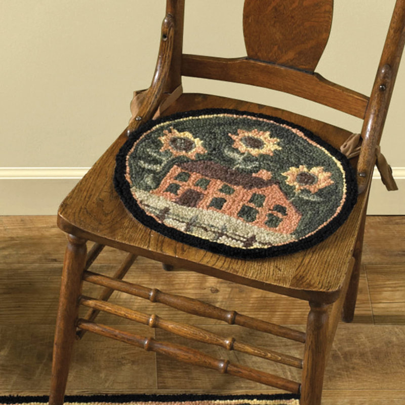 Coussin de chaise rond, à motif floral et crochets, 37 cm de diamètre, motif maison et tournesols