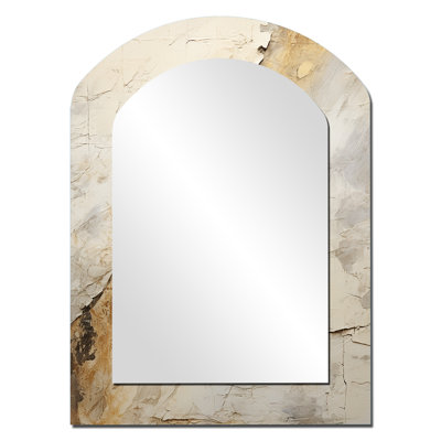 Earth Minimalist Fossils II - Abstract Collages Asymmetrical Large Wall Mirror, Modern Arch Unique Mirror, Printed Metal Art