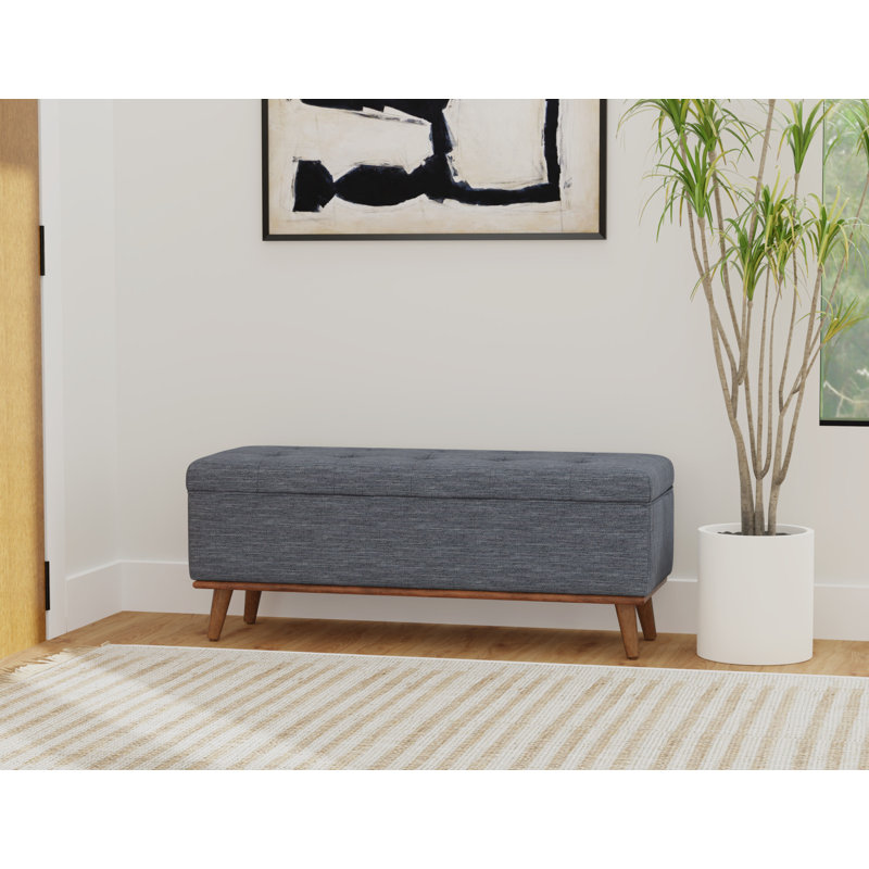 Repose-pieds de 52 po de large Mid-Century avec dessus capitonné bleu marine