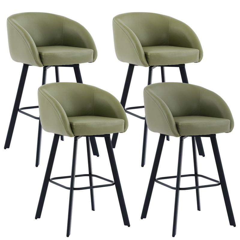 Swivel Upholstered Bar Stools with Back and Arms for Kitchen Island (Set of 4), Green, 4, Bar Stool (30" Seat Height)