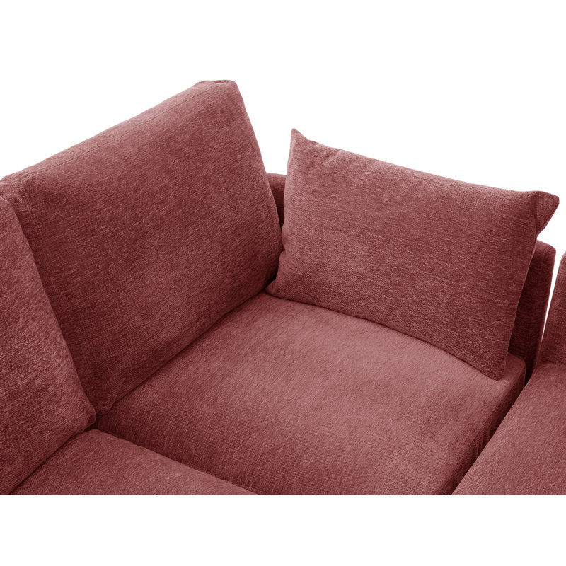 85'' W Chenille Modular Couch Sleeper Sofa, Red Chenille