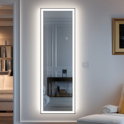 Framed Full-Length LED Mirror with Tempered Glass & Anti-Desilvering – Bright 3-Color Lighting, Stable Multi-Installation