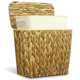Wicker Trash Can Small Bathroom With Lid Boho Waste Basket Water Hyacinth Narrow Garbage Removable Liner