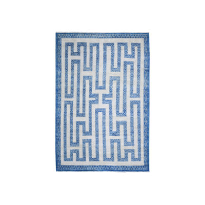 Tapis oriental bleu en laine noué à la main 6 pi 0 po x 8 pi 7 po - MOA10274261