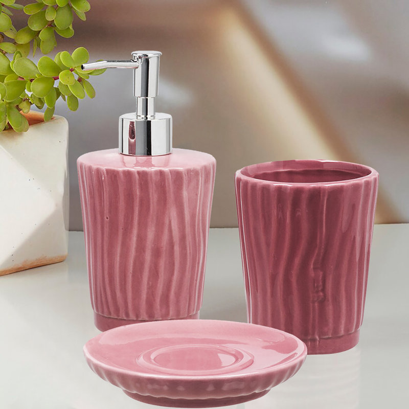 Ensemble d'accessoires de salle de bain Dolomite - Distributeur de savon, porte-savon et gobelet, Fuchsia